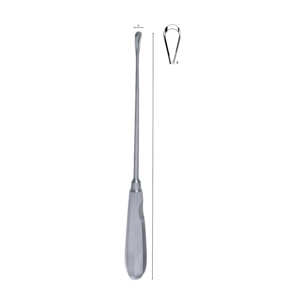 Recamier Uterine Curette y = 26.0 cm, 10 1/4″ – Fig. 4, x = 11 mm, Sharp, malleable (MB13-349)