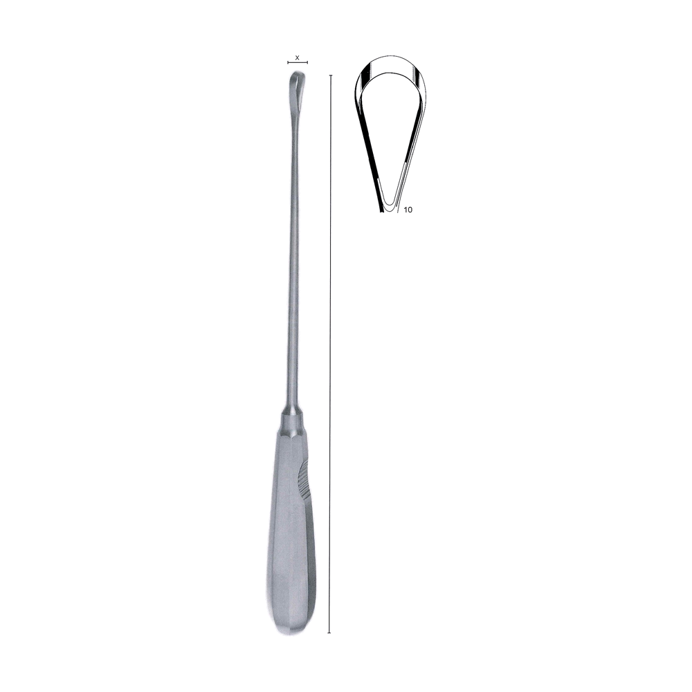 Recamier Uterine Curette y = 26.0 cm, 10 1/4″ – Fig. 10, x = 20 mm, Sharp, malleable (MB13-355)