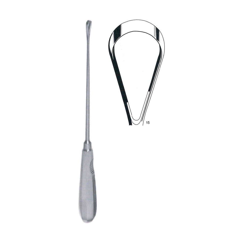 Recamier Uterine Curette y = 34.0 cm, 13 1/2″ – Fig. 15, x = 35 mm, Sharp, malleable (MB13-458)