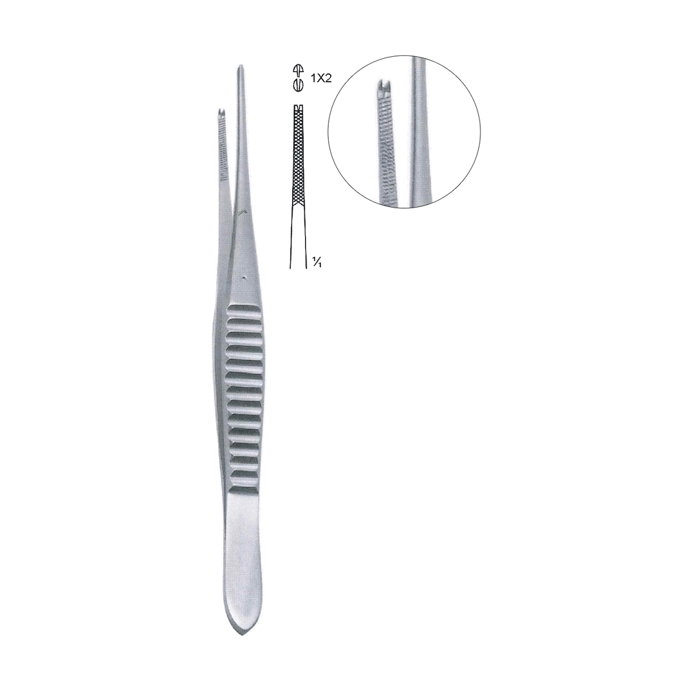 Gillies Tissue Forceps 1x2 Teeth 15 cm, 6", Straight, Serrated (MB5-088)