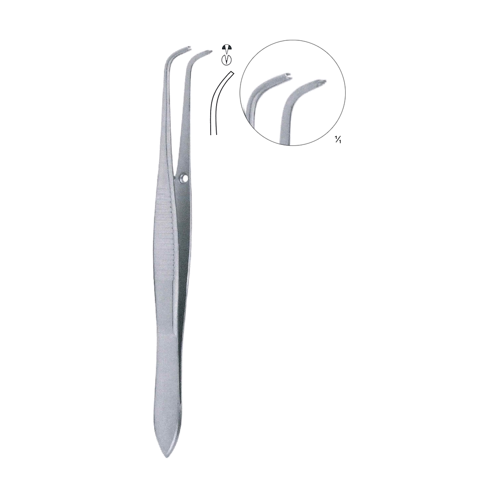 Iris Tissue Forceps 1x2 Teeth 10.2 cm, 4", Full Curved (MB5-116)
