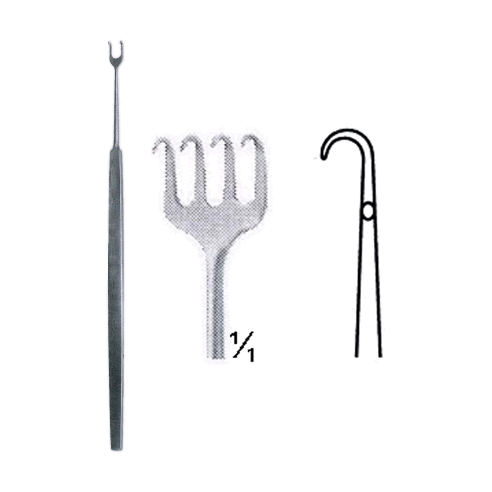 Rollet Hook 13 cm, 5", 4 Blunt Prong, 2 mm Diameter, 5 mm Wide (MB8-017)