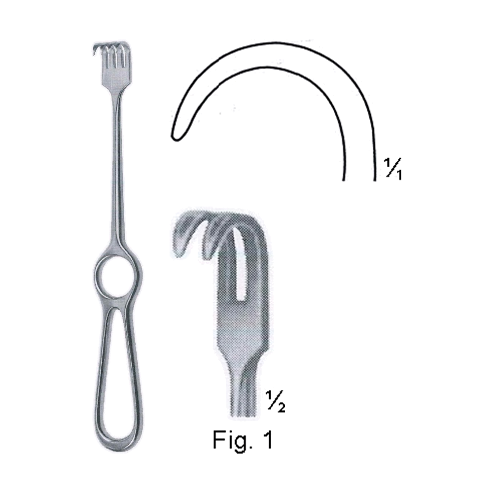 Kocher Retractor 22 cm, 8 3/4", Sharp, 15 x 10 mm, 2 Prong, Fig. 1 (MB8-158)