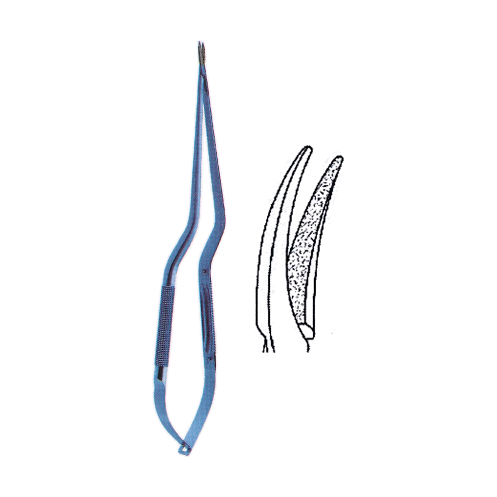 Titanium Micro Needle Holders, Round Bayonet Handle 23.5 cm, 9.5", Curved, Micro, TC-Coated Jaws (MBT7-388)